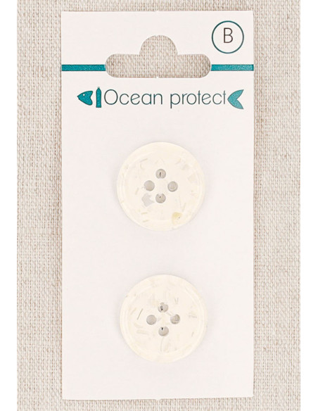 Kaart met 2 witte knopen 18 mm 4 gaten - Gerolde rand