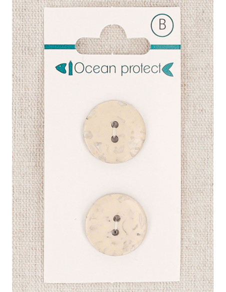 Kaart met 2 beige knopen 18 mm 2 gaten - Plat