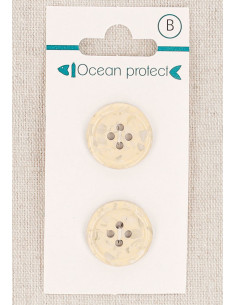 Kaart met 2 beige knopen 18 mm 4 gaten - Gerolde rand