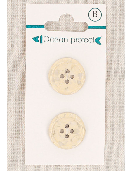 Kaart met 2 beige knopen 18 mm 4 gaten - Gerolde rand