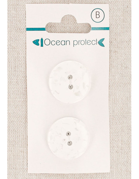 Kaart met 2 witte knopen 20 mm 2 gaten - Plat