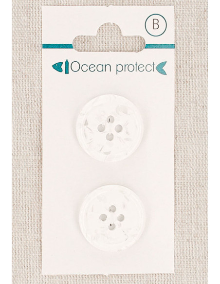 Kaart met 2 witte knopen van 20 mm met 4 gaten - Omgezoomde rand