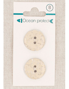 Kaart met 2 beige knopen 20 mm 2 gaten - Plat