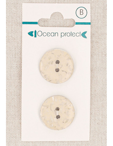 Kaart met 2 beige knopen 20 mm 2 gaten - Plat