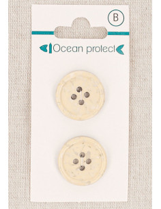 Kaart met 2 beige knopen van 20 mm met 4 gaten - Gerolde rand