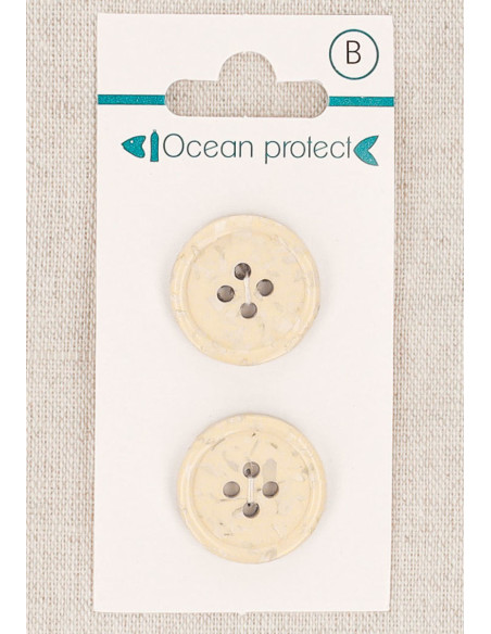 Kaart met 2 beige knopen van 20 mm met 4 gaten - Gerolde rand