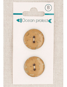 Kaart met 2 knopen, camel, 20 mm, 2 gaten - Plat