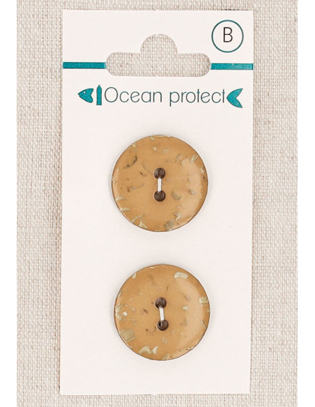 Kaart met 2 knopen, camel, 20 mm, 2 gaten - Plat