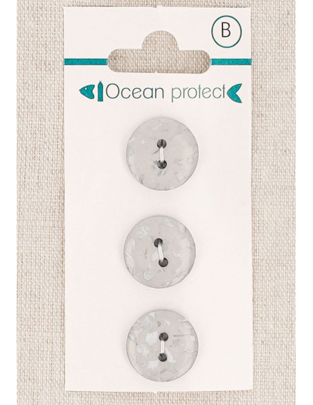 Kaart met 3 grijze knopen 15 mm 2 gaten - Plat