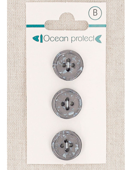 Kaart met 3 paarse knopen 15 mm 4 gaten - Gerolde rand