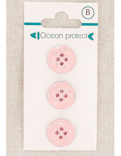 Kaart met 3 roze knopen 15 mm 4 gaten - Omgezoomde rand