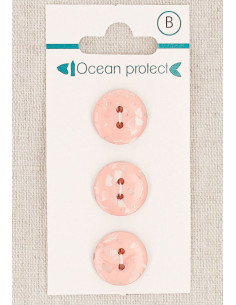 Kaart met 3 roze knopen 15 mm 2 gaten - Plat