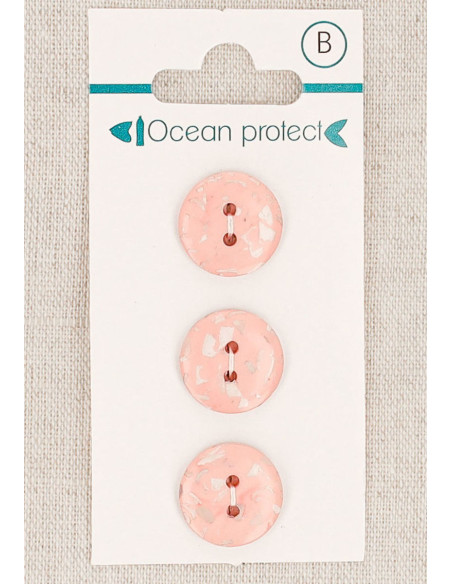 Kaart met 3 roze knopen 15 mm 2 gaten - Plat