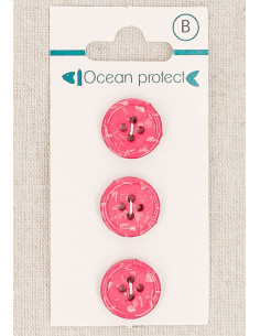 Kaart met 3 fuchsia knopen 15 mm 4 gaten - Gerolde rand