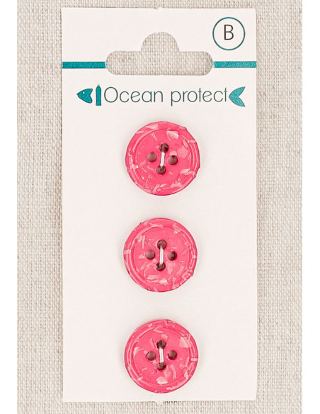 Kaart met 3 fuchsia knopen 15 mm 4 gaten - Gerolde rand