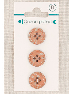 Kaart met 3 rozerode bruine knopen 15 mm 4 gaten - Gerolde rand