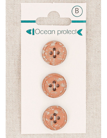 Kaart met 3 rozerode bruine knopen 15 mm 4 gaten - Gerolde rand