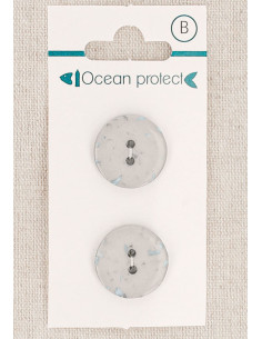 Kaart met 2 grijze knopen 18 mm 2 gaten - Plat