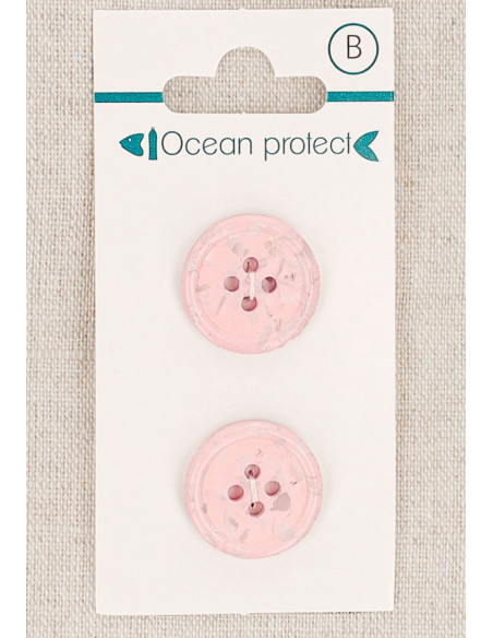 Kaart met 2 roze knopen 18 mm 4 gaten - Gerolde rand