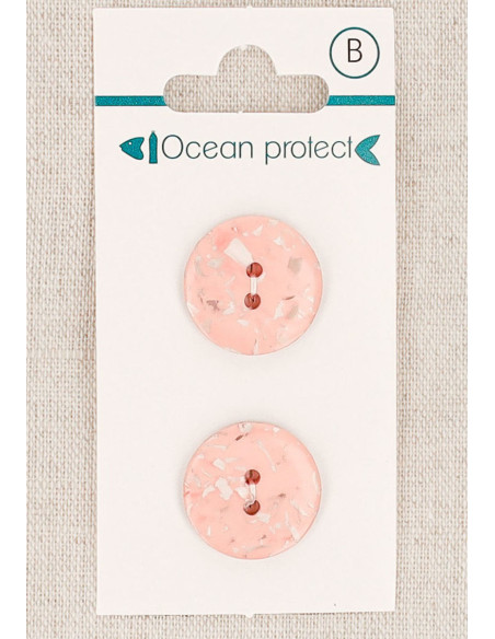 Kaart met 2 roze knopen 18 mm 2 gaten - Plat