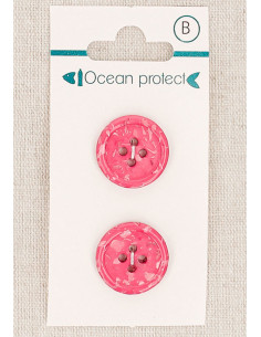 Kaart met 2 fuchsia knopen 18 mm 4 gaten - Gerolde rand