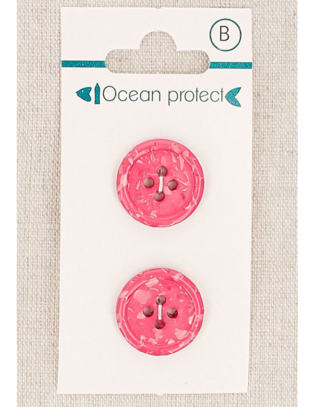 Kaart met 2 fuchsia knopen 18 mm 4 gaten - Gerolde rand