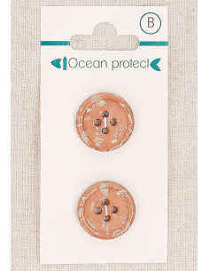 Kaart met 2 rozerode bruine knopen 18 mm 4 gaten - Gerolde rand