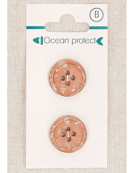 Kaart met 2 rozerode bruine knopen 18 mm 4 gaten - Gerolde rand