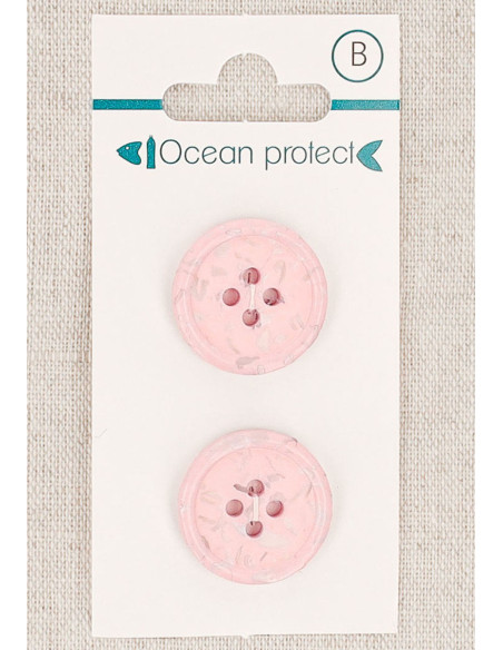 Kaart met 2 roze knopen 20 mm 4 gaten - Omgezoomde rand