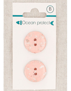 Kaart met 2 roze knopen van 20 mm met 2 gaten - Plat