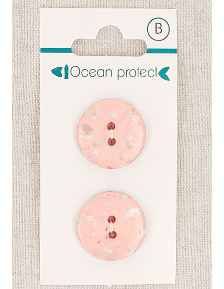 Kaart met 2 roze knopen van 20 mm met 2 gaten - Plat
