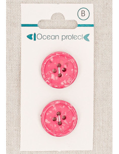 Kaart met 2 fuchsia knopen 20 mm 4 gaten - Gerolde rand