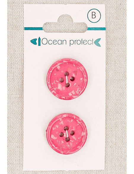 Kaart met 2 fuchsia knopen 20 mm 4 gaten - Gerolde rand