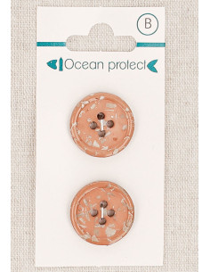 Kaart met 2 rozerode bruine knopen 20 mm 4 gaten - Gerolde rand