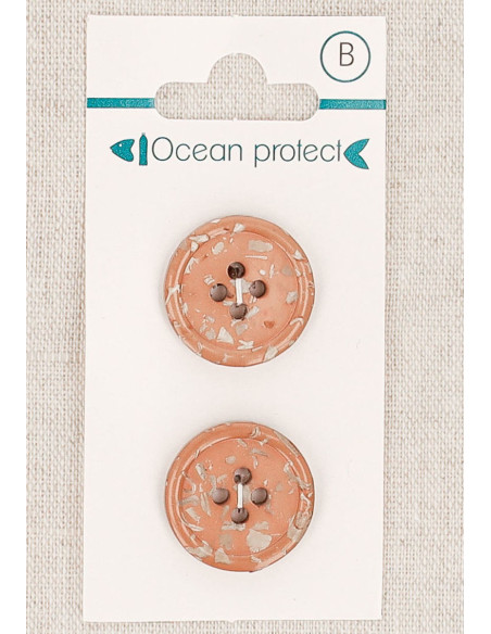 Kaart met 2 rozerode bruine knopen 20 mm 4 gaten - Gerolde rand