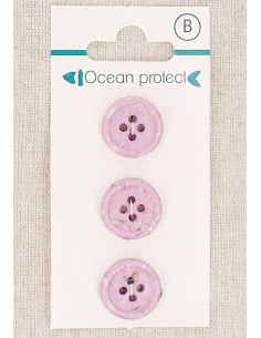 Kaart met 3 lavendelkleurige knopen 15 mm 4 gaten - Gerolde rand