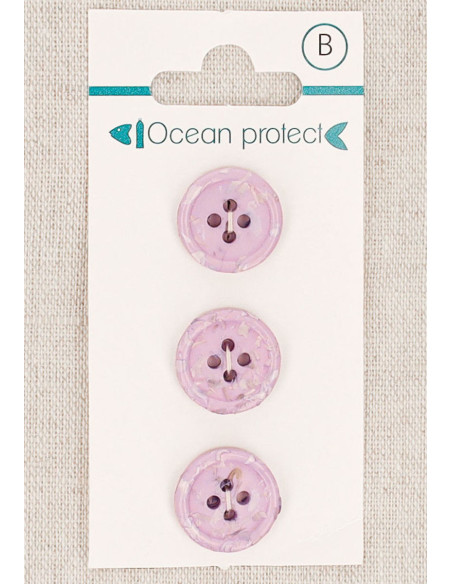 Kaart met 3 lavendelkleurige knopen 15 mm 4 gaten - Gerolde rand