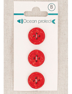 Kaart met 3 rode knopen 15 mm 4 gaten - Omgezoomde rand