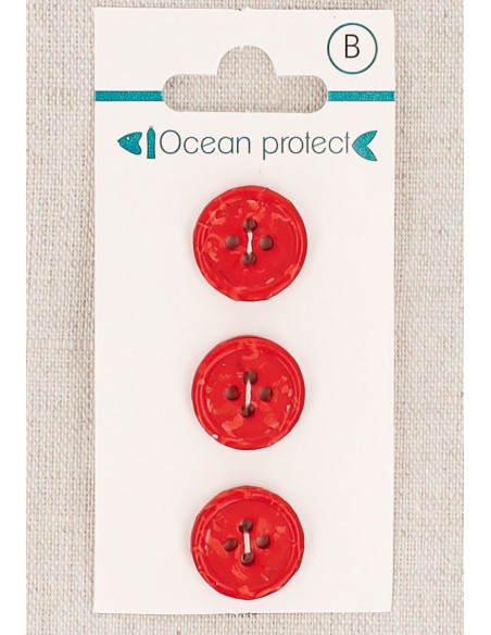 Kaart met 3 rode knopen 15 mm 4 gaten - Omgezoomde rand