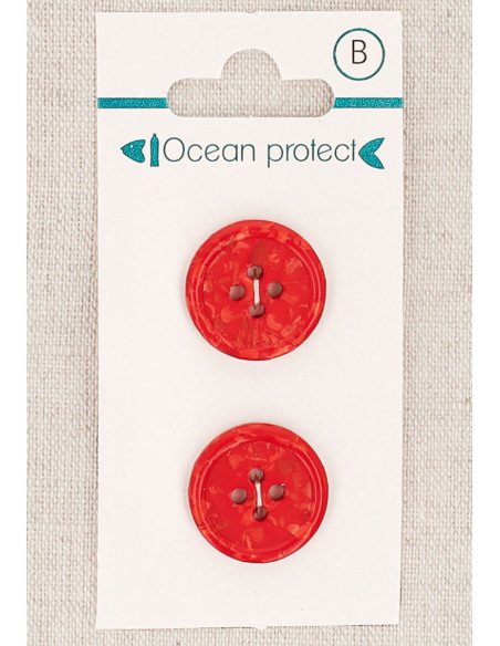 Kaart met 2 rode knopen 18 mm 4 gaten - Gerolde rand