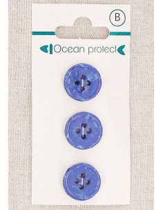 Kaart met 3 blauwe knopen 15 mm 4 gaten - Gerolde rand