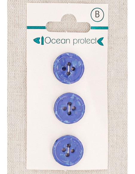 Kaart met 3 blauwe knopen 15 mm 4 gaten - Gerolde rand