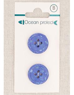 Kaart met 2 blauwe knopen 18 mm 4 gaten - Gerolde rand
