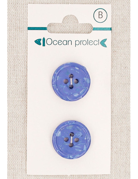 Kaart met 2 blauwe knopen 18 mm 4 gaten - Gerolde rand
