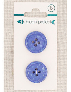 Kaart met 2 blauwe knopen 20 mm 4 gaten - Gerolde rand