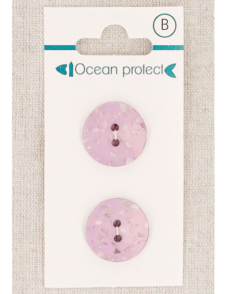 Kaart met 2 lavendelkleurige knopen van 18 mm met 2 gaten - Plat
