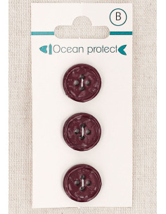 Kaart met 3 bordeaux knopen 15 mm 4 gaten - Gerolde rand