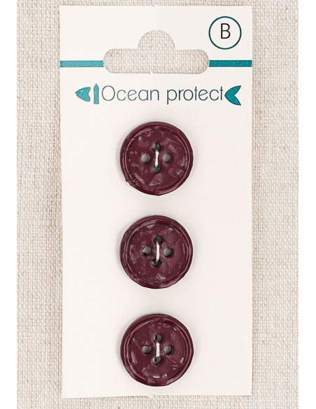 Kaart met 3 bordeaux knopen 15 mm 4 gaten - Gerolde rand