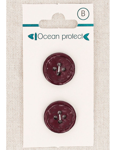 Kaart met 2 bordeauxrode knopen 18 mm 4 gaten - Gerolde rand