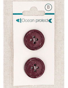 Kaart met 2 bordeauxrode knopen 20 mm 4 gaten - Gerolde rand